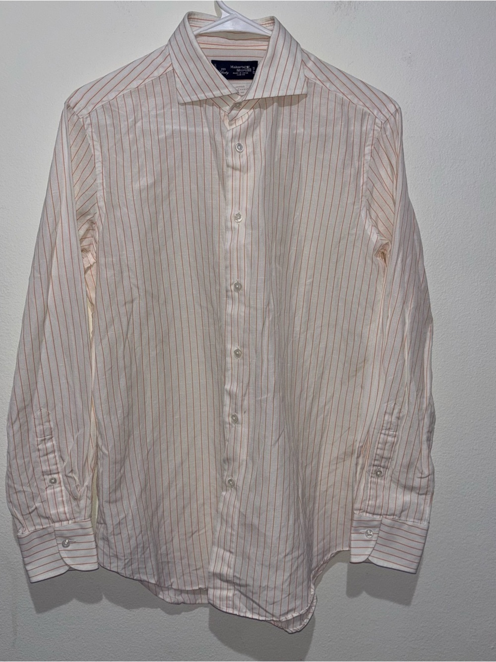 Kamakura Shirt Size 15.5, White with Orange Stripes